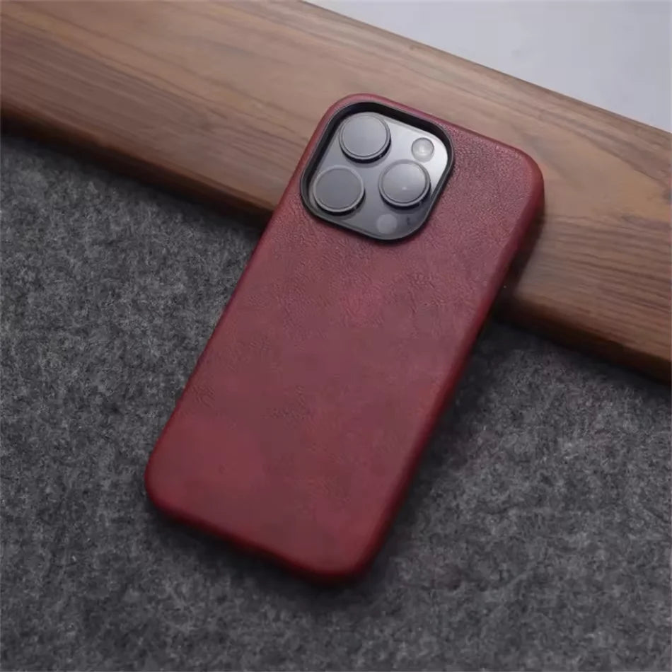 Luxury Business Vintage Leather Magnetic Phone Case for IPhone 16 Plus 15 14 13 12 Pro Max Metal Camera Frame Shockproof Cover