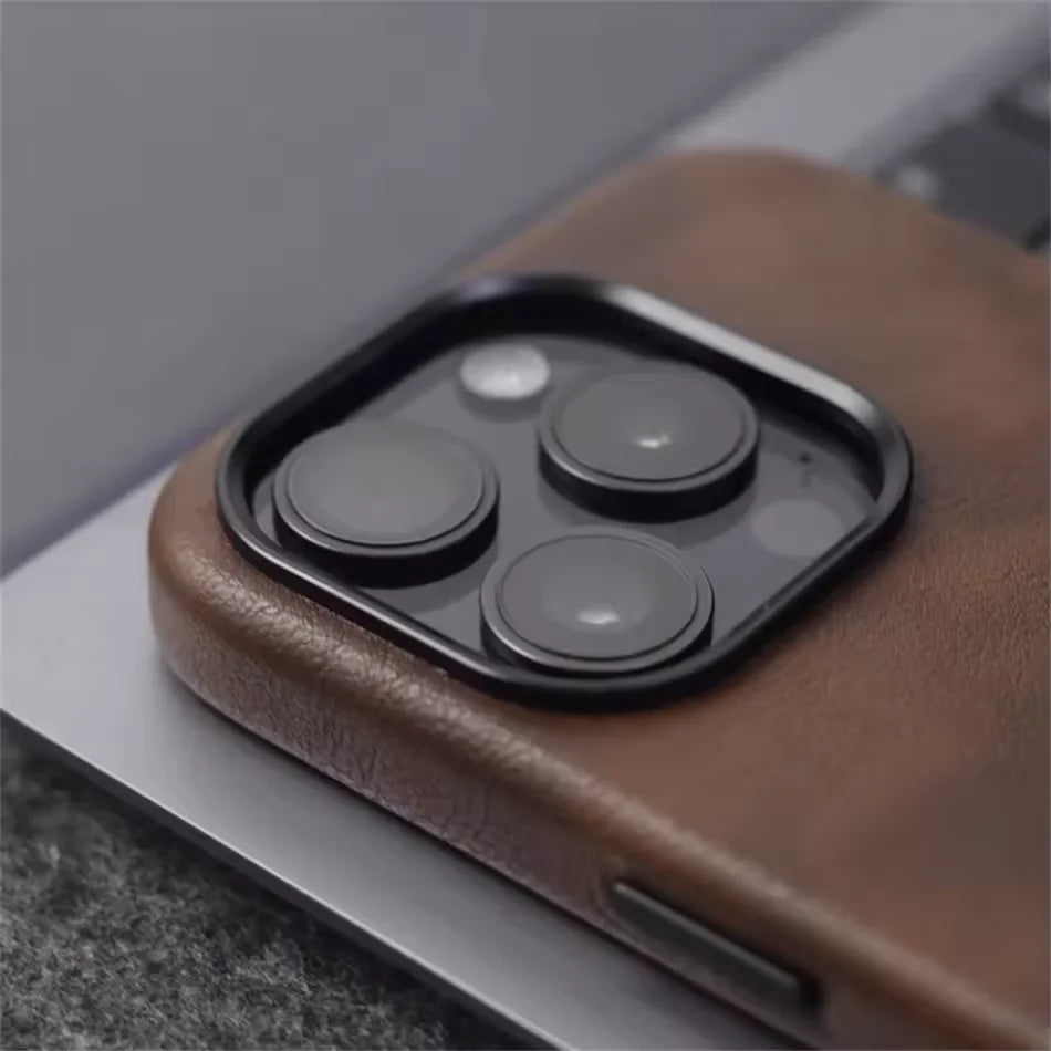 Luxury Business Vintage Leather Magnetic Phone Case for IPhone 16 Plus 15 14 13 12 Pro Max Metal Camera Frame Shockproof Cover