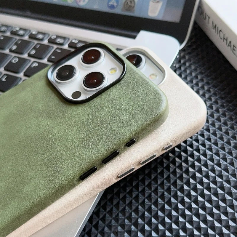 Luxury Business Vintage Leather Magnetic Phone Case for IPhone 16 Plus 15 14 13 12 Pro Max Metal Camera Frame Shockproof Cover