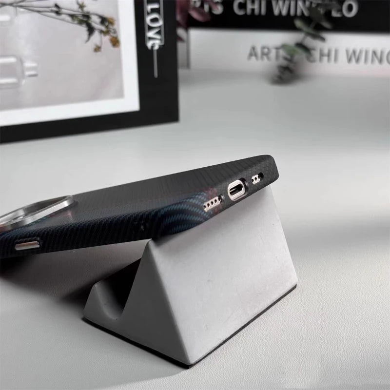 Abstract Carbon Fibre MagSafe Case for iPhone 16 15 Pro Max 14 Cover Wireless Charging Alloy Lens Camera Bumper Hard Armor Shell