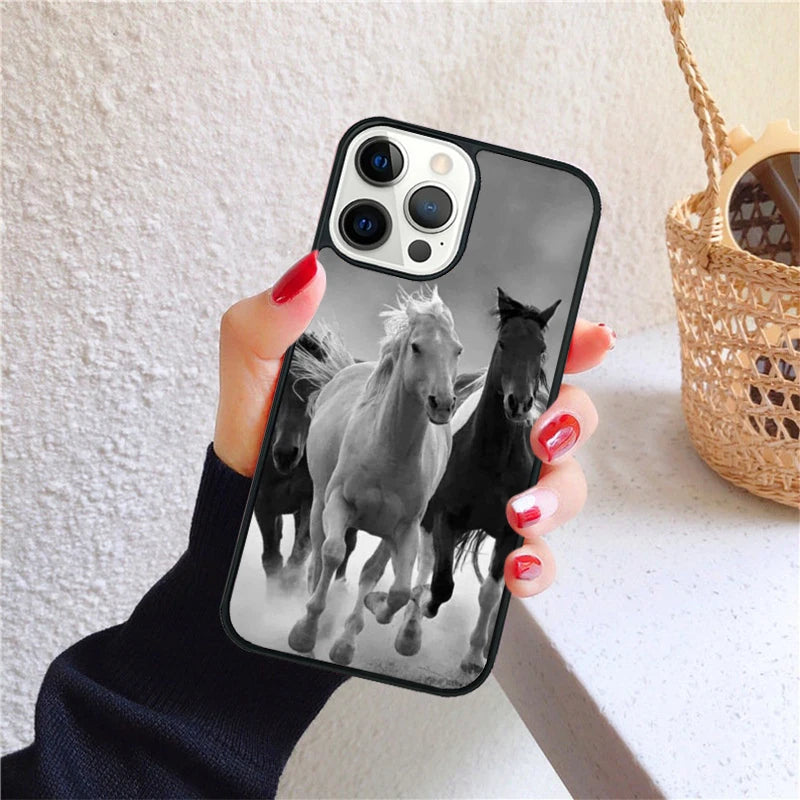 Running animal horse Phone Case for iPhone X XS XR 16 PRO MAX 15 14 PLUS 11 12 13 mini Back Cover Fundas Shell