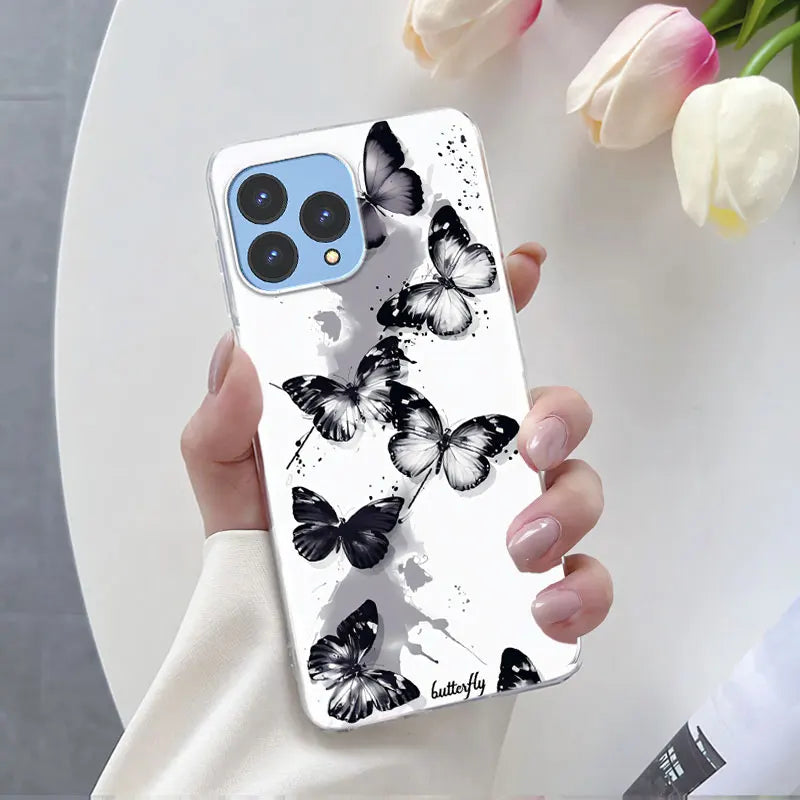For Cubot P80 Case 2023 Luxury Phone Case For Cubot P80 6.58" Marble Butterfly Flower Clear Soft Silicone TPU Protective Cover