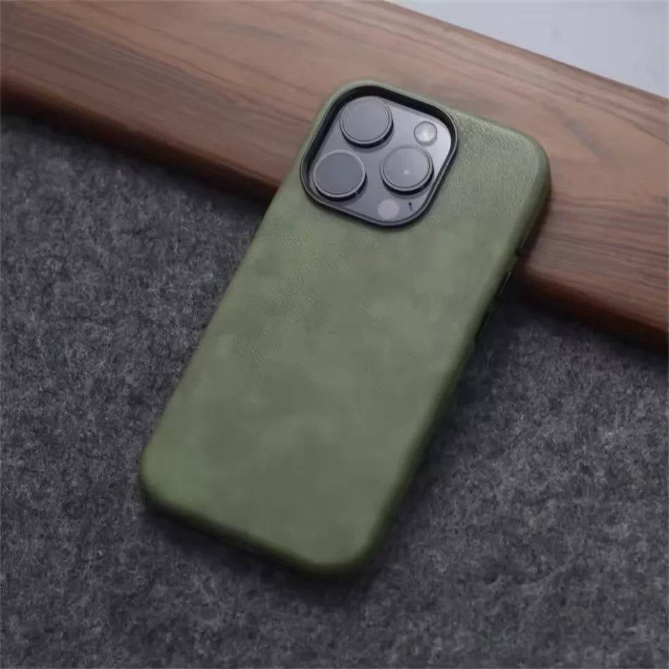 Luxury Business Vintage Leather Magnetic Phone Case for IPhone 16 Plus 15 14 13 12 Pro Max Metal Camera Frame Shockproof Cover