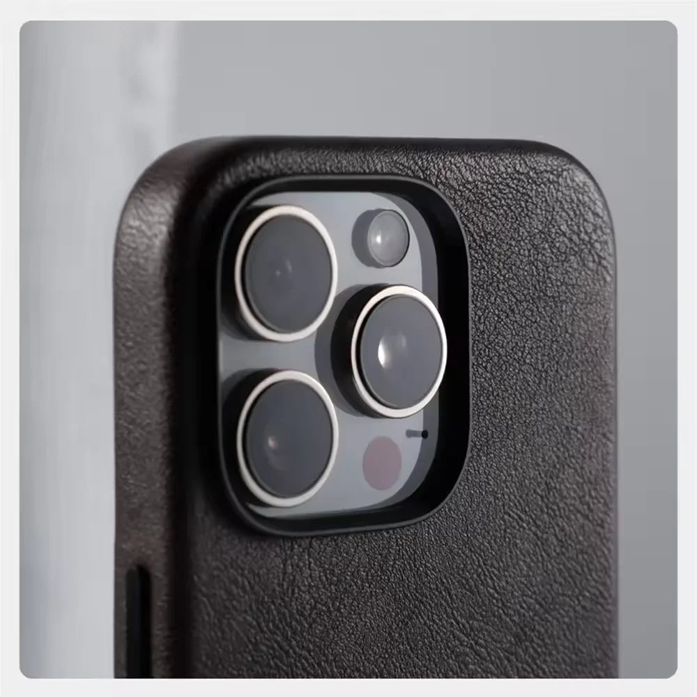 Luxury Business Vintage Leather Magnetic Phone Case for IPhone 16 Plus 15 14 13 12 Pro Max Metal Camera Frame Shockproof Cover
