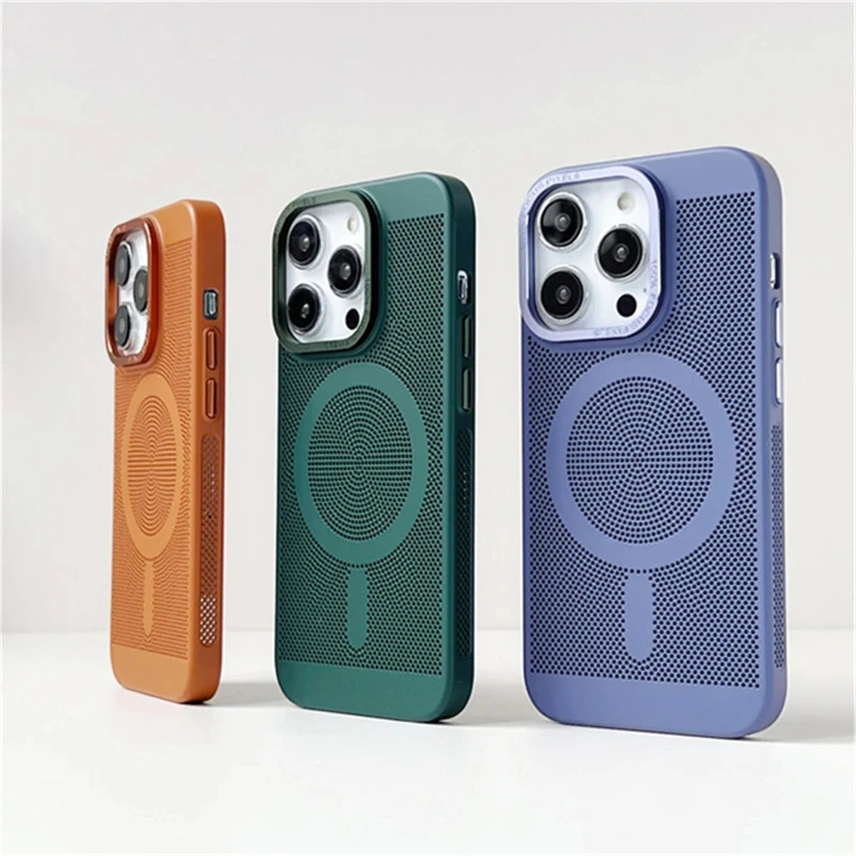 Ultra-thin Cooling Mesh Magnetic Matte Hard Steel Magnetic Shockproof Case for iPhone 15 13 12 14 11 Pro Max