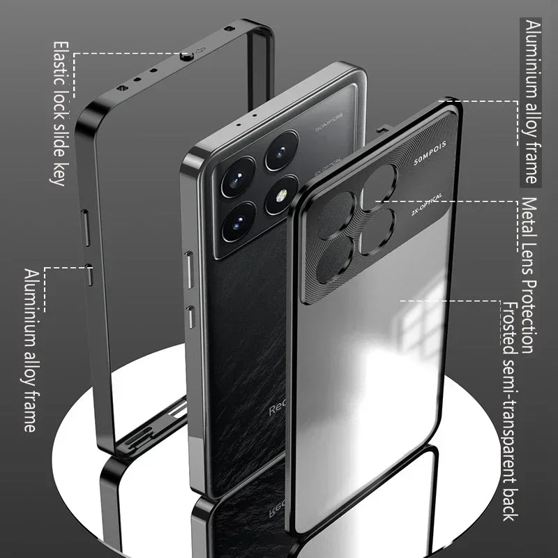 Metal Phone Case Spring Lock Buckle for XiaoMi 14 Ultra Civi 13T 15 Pro Poco X6 F5 F6 Pro Lens Protection Matte Back Cover Cases