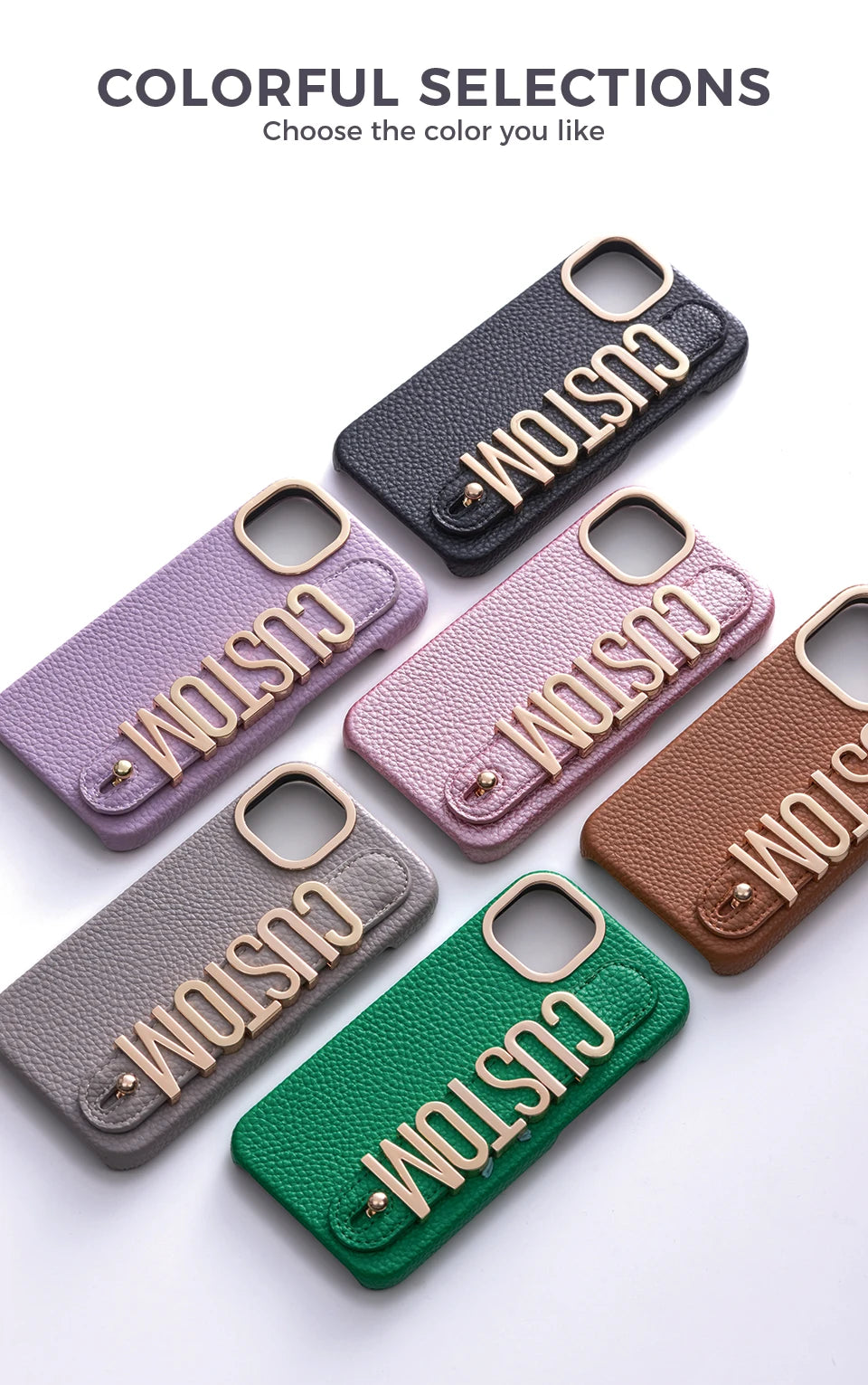 Leather Phone Case Custom Name Wristband Metal Gold Letters Personalized Cover for iPhone16 15 14 13 12 11ProMax 15 16plus
