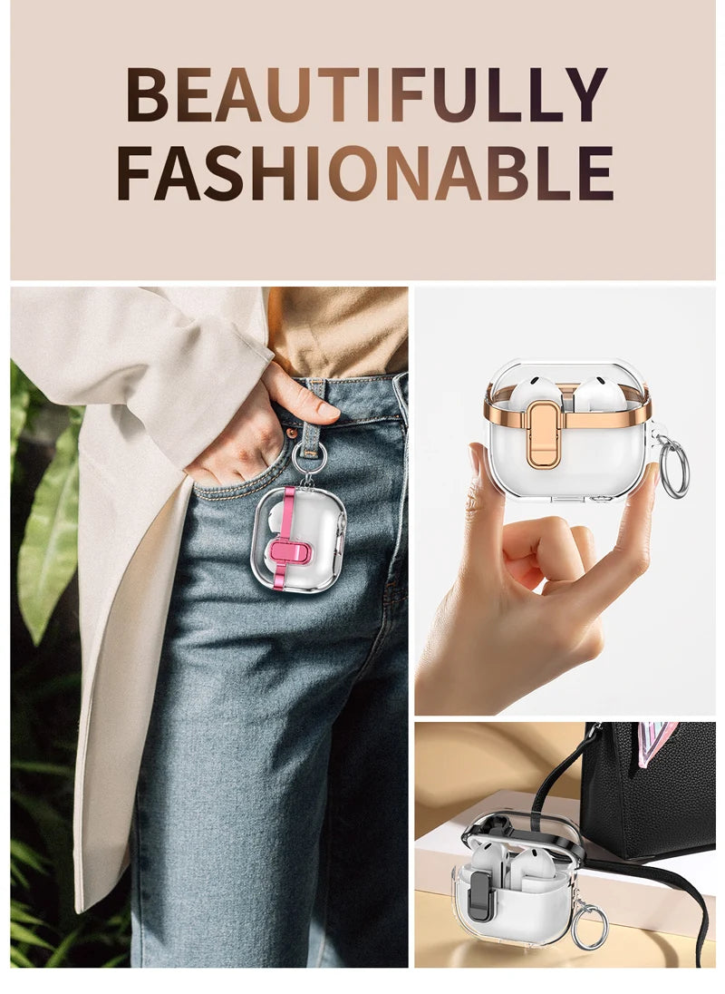 Transparent Case For Samsung Galaxy Buds 3 Pro/ Buds 3 Cover Lock buckle electroplating anti fall protective Galaxy Buds3 Cover
