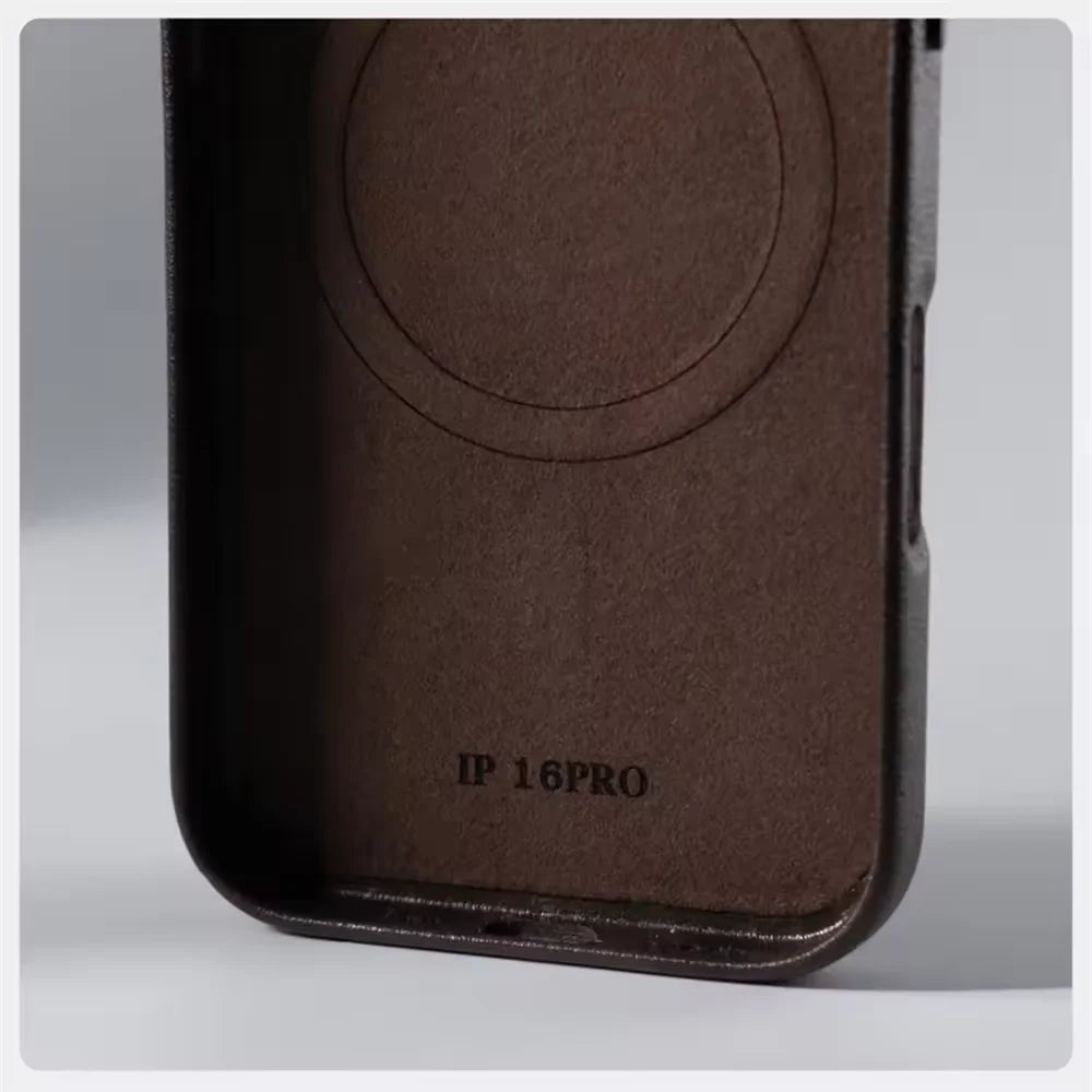 Luxury Business Vintage Leather Magnetic Phone Case for IPhone 16 Plus 15 14 13 12 Pro Max Metal Camera Frame Shockproof Cover