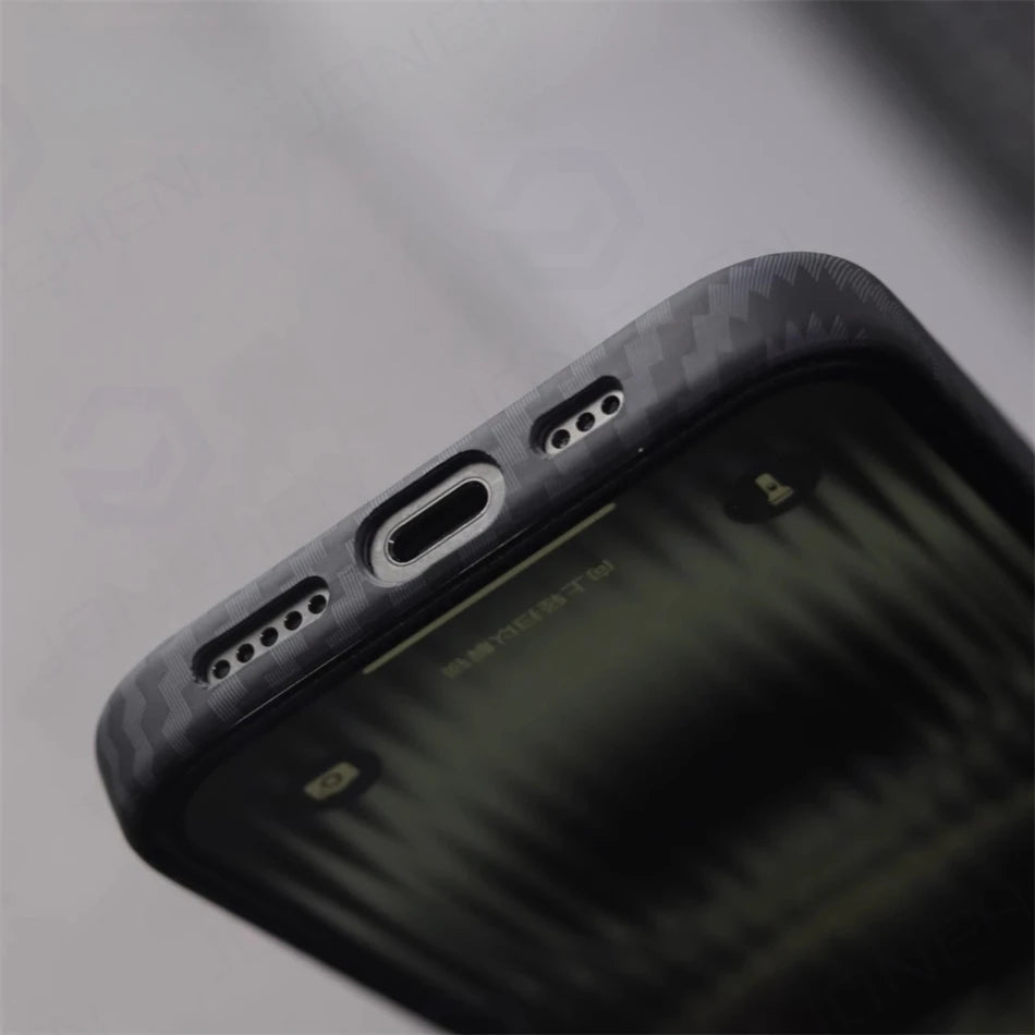 Luxury Alloy Lens 3D Relief Black Carbon Fibre Pattern Case For iPhone 13 14 15 16 Pro Max Slim Shockproof PC Cover For Magsafe