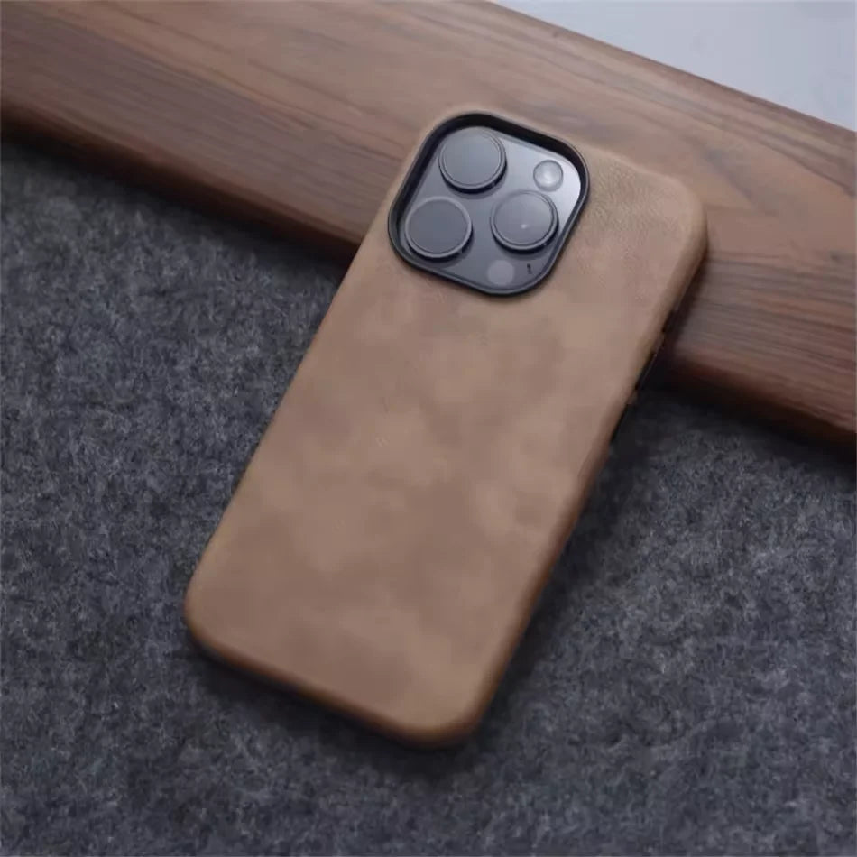Luxury Business Vintage Leather Magnetic Phone Case for IPhone 16 Plus 15 14 13 12 Pro Max Metal Camera Frame Shockproof Cover