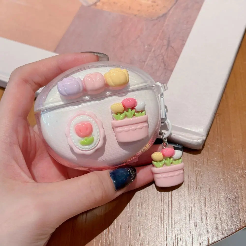 3D Flower Fruit Pattern Headphone Case For Xiaomi Redmi Buds 6 Buds 5 Pro Buds4 Active Buds 4 Lite Cover With Lovely Keychain