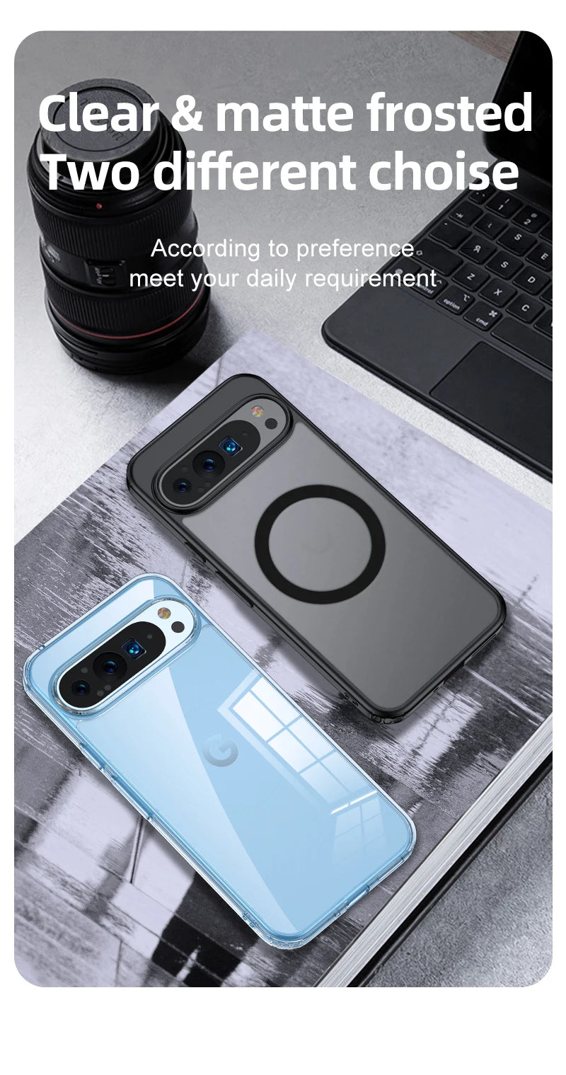 For Google Pixel 9 Pro XL 8 7 Pro 8a 7a Magsafe Case Matte White & Clear Wireless Charging Shockproof Magnetic Armor Cover