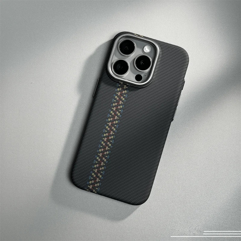 Abstract Carbon Fibre MagSafe Case for iPhone 16 15 Pro Max 14 Cover Wireless Charging Alloy Lens Camera Bumper Hard Armor Shell