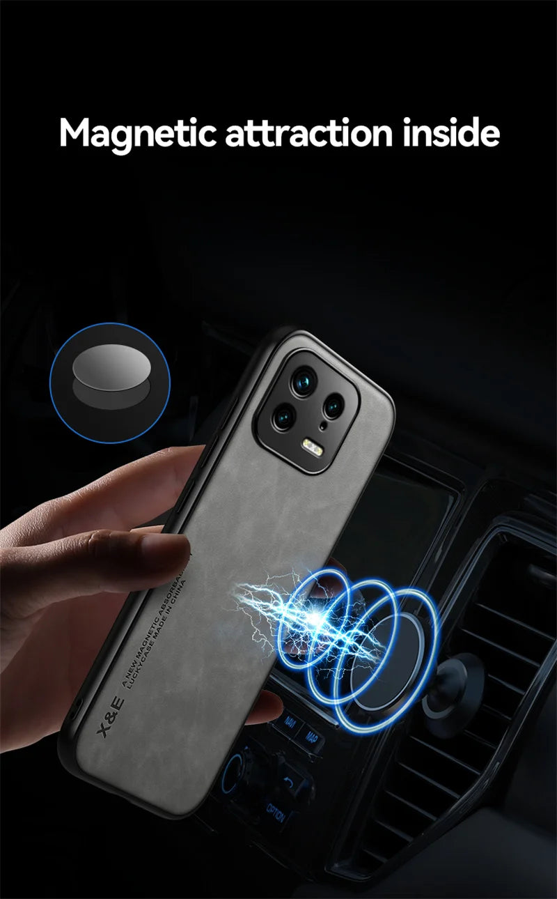 For Xiaomi 13 Case Built in Metal Plate Magnetic Car Holder Phone Case For Xiaomi Mi13 Mi 13 Pro Xiaomi13 5G Leather Back Cover
