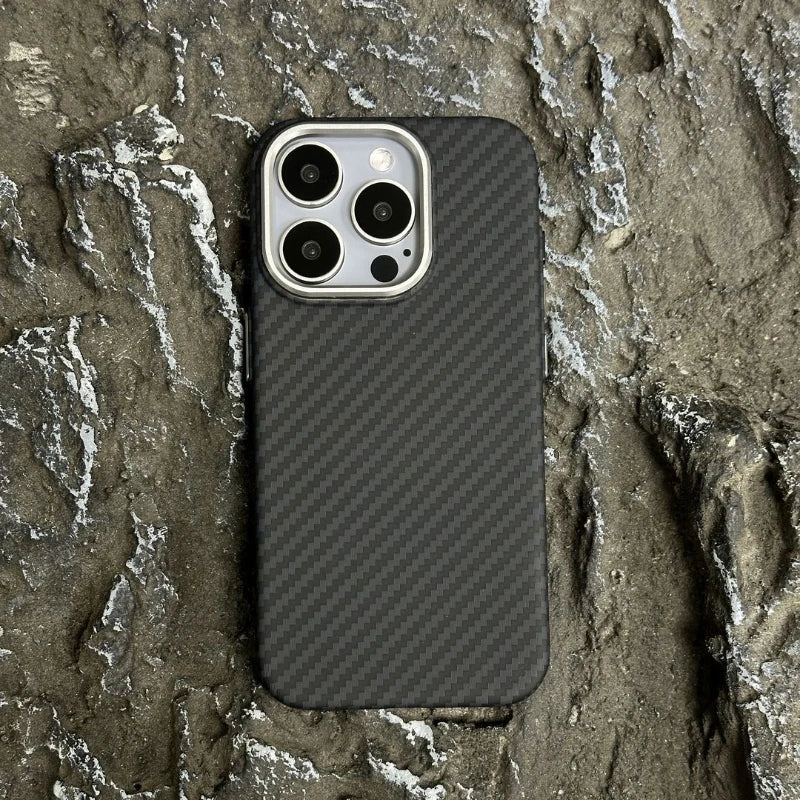 Abstract Carbon Fibre MagSafe Case for iPhone 16 15 Pro Max 14 Cover Wireless Charging Alloy Lens Camera Bumper Hard Armor Shell