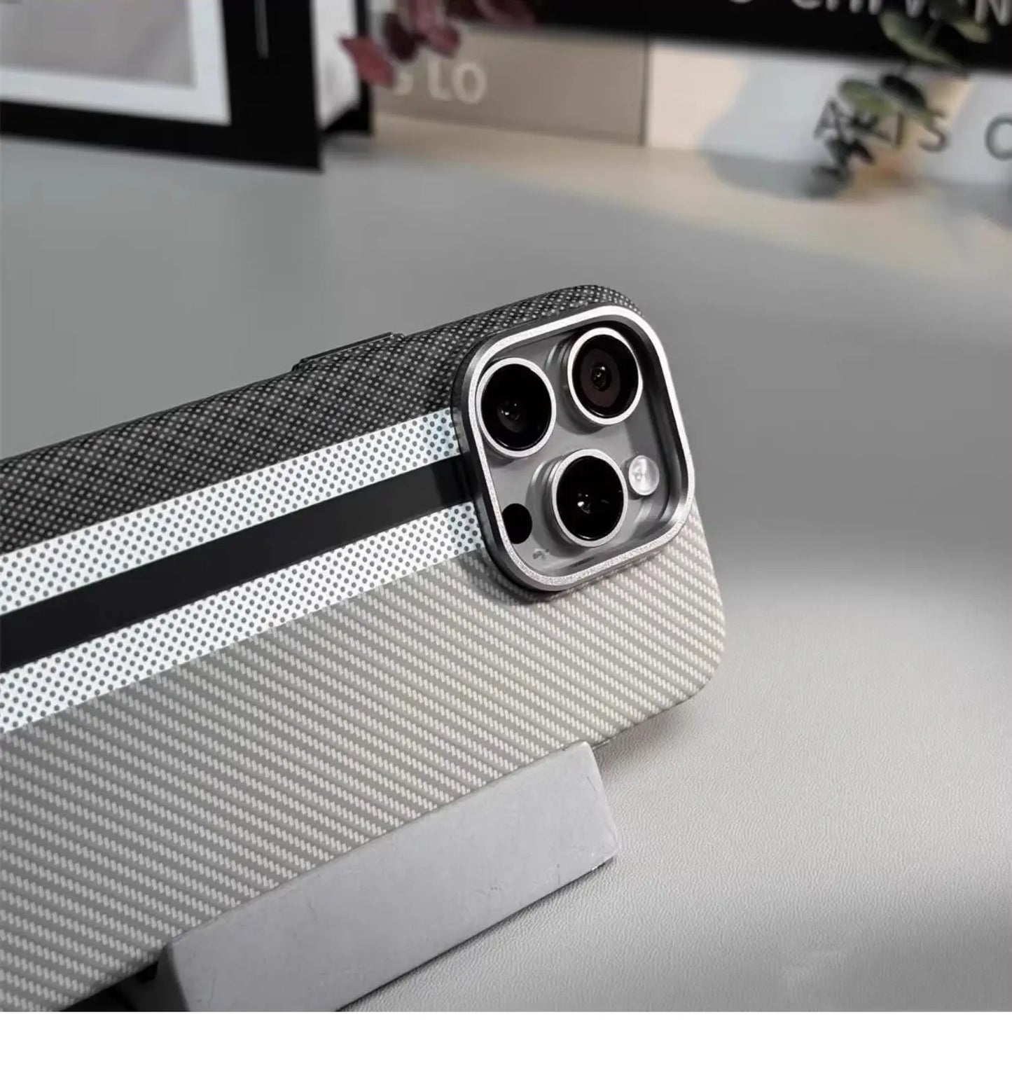 Abstract Carbon Fibre MagSafe Case for iPhone 16 15 Pro Max 14 Cover Wireless Charging Alloy Lens Camera Bumper Hard Armor Shell
