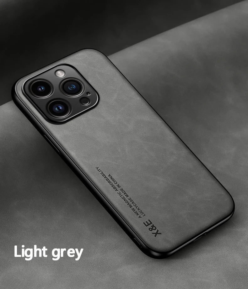 Luxury Leather Case For iPhone 15 14 13 Pro Max Cover With Metal Plate Support Car Hold For iPhone 15 14 13 Pro 11 12 case