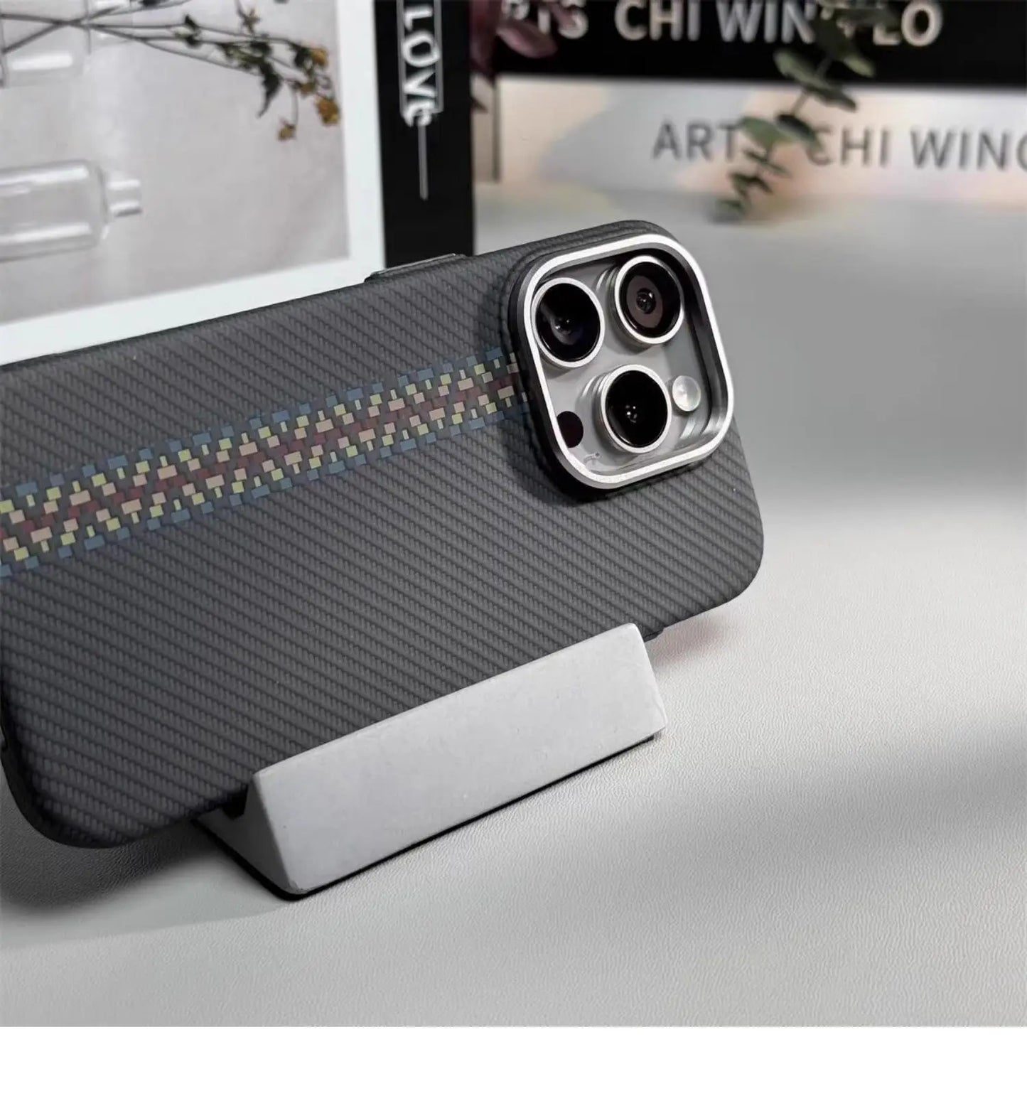Abstract Carbon Fibre MagSafe Case for iPhone 16 15 Pro Max 14 Cover Wireless Charging Alloy Lens Camera Bumper Hard Armor Shell