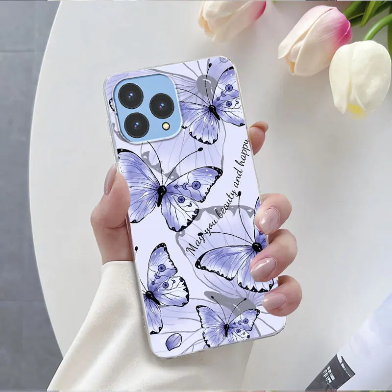 For Cubot P80 Case 2023 Luxury Phone Case For Cubot P80 6.58" Marble Butterfly Flower Clear Soft Silicone TPU Protective Cover