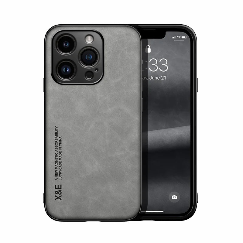 Luxury Leather Case For iPhone 15 14 13 Pro Max Cover With Metal Plate Support Car Hold For iPhone 15 14 13 Pro 11 12 case