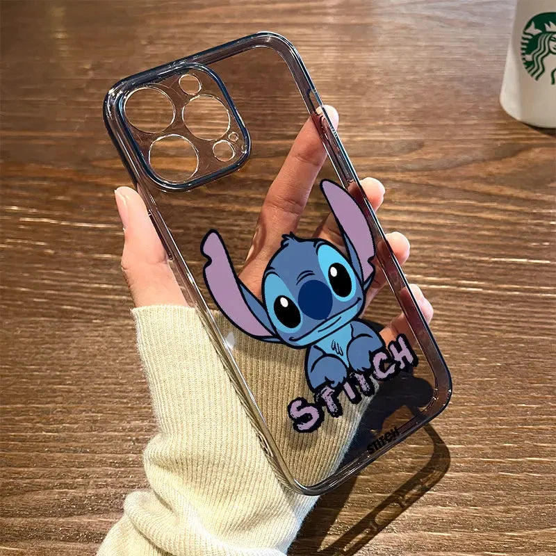 Disney Stitch Cute Phone Case For iPhone 16 14 13 12 11 Pro Max XR XS X 12 13 MINI 7 8 Plus Y2K Girl Shockproof Clear Soft Cover