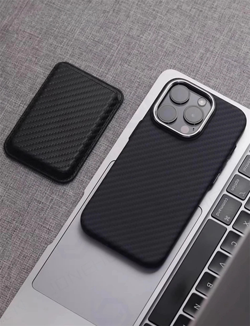 Luxury Alloy Lens 3D Relief Black Carbon Fibre Pattern Case For iPhone 13 14 15 16 Pro Max Slim Shockproof PC Cover For Magsafe