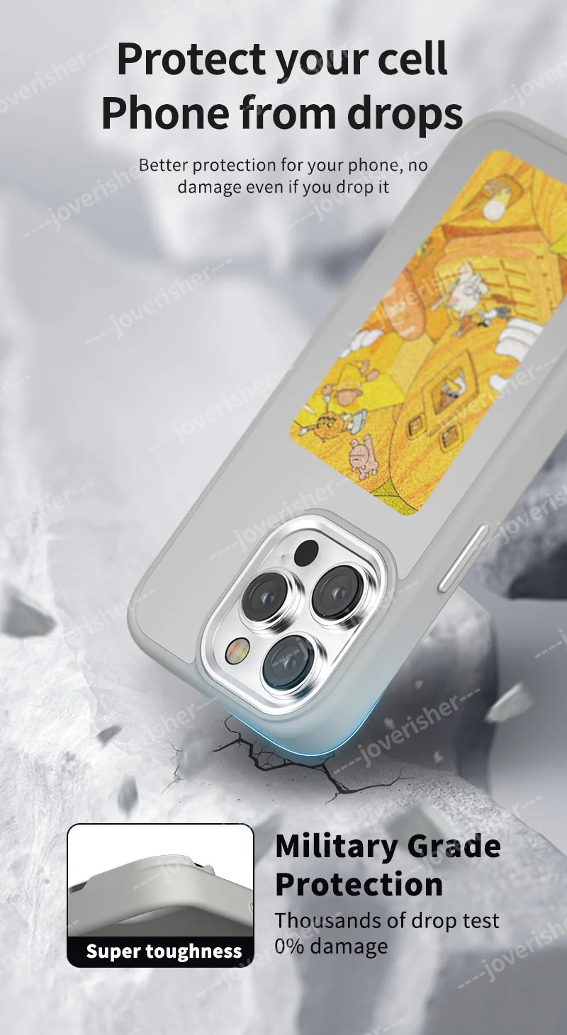 NFC DIY Picture Ink Phone Case for iPhone 16 15 14 13 Pro Max DIY Case Screen Phone Cover Cartoon Protection Funda Battery Free