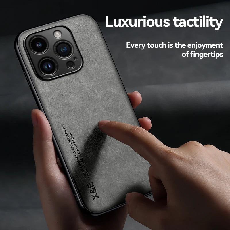 Luxury Leather Case For iPhone 15 14 13 Pro Max Cover With Metal Plate Support Car Hold For iPhone 15 14 13 Pro 11 12 case