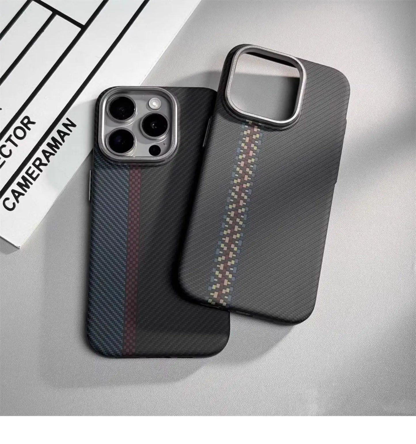 Abstract Carbon Fibre MagSafe Case for iPhone 16 15 Pro Max 14 Cover Wireless Charging Alloy Lens Camera Bumper Hard Armor Shell