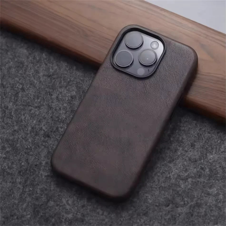 Luxury Business Vintage Leather Magnetic Phone Case for IPhone 16 Plus 15 14 13 12 Pro Max Metal Camera Frame Shockproof Cover