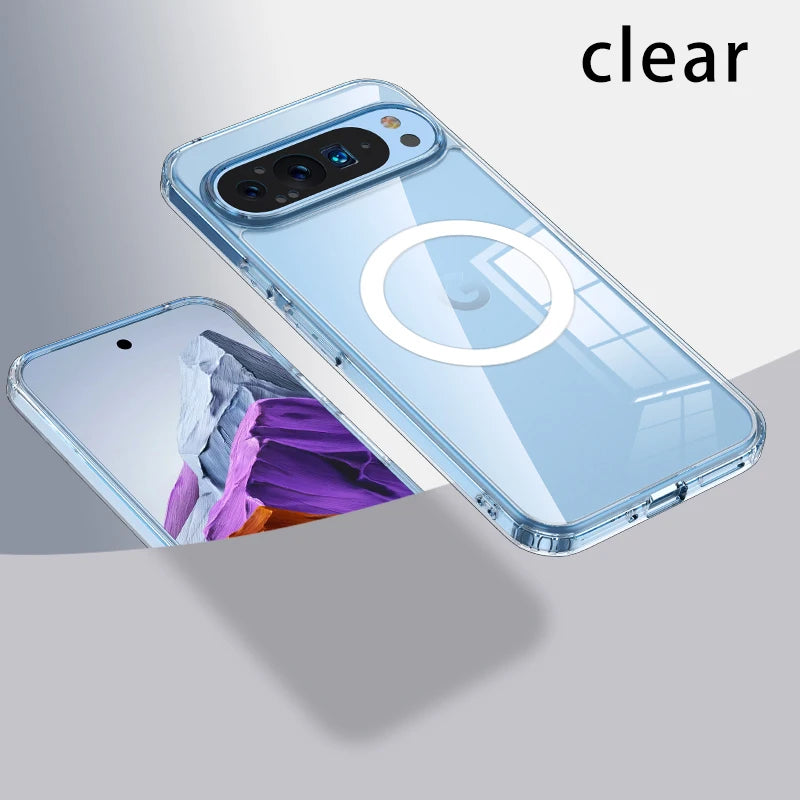 For Google Pixel 9 Pro XL 8 7 Pro 8a 7a Magsafe Case Matte White & Clear Wireless Charging Shockproof Magnetic Armor Cover