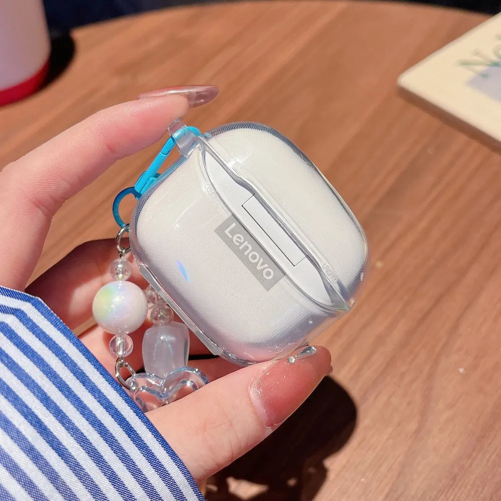 Suitable For Lenovo LP40 TWS Earphone Protective Case Cartoon Cherry Bow Headset Soft TPU Clear Earphone Cover With Keychain