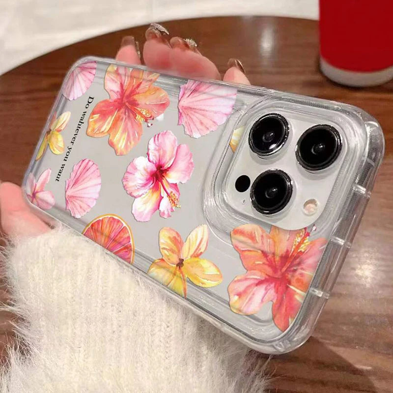 Metal Tulip Pattern Airbag Protective Phone Case For iPhone 14 13 11 15 16 Pro Max 16E 12 Mini XS XR X 8 7 Plus SE 2 Plus Cover