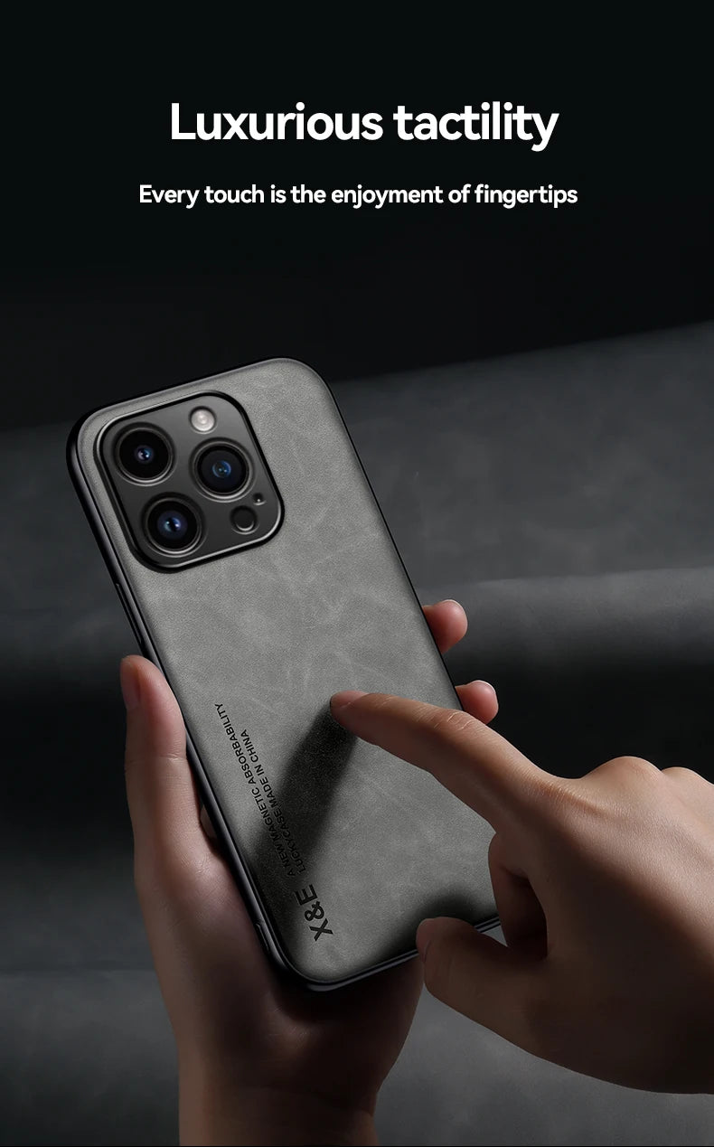 Luxury Leather Case For iPhone 15 14 13 Pro Max Cover With Metal Plate Support Car Hold For iPhone 15 14 13 Pro 11 12 case