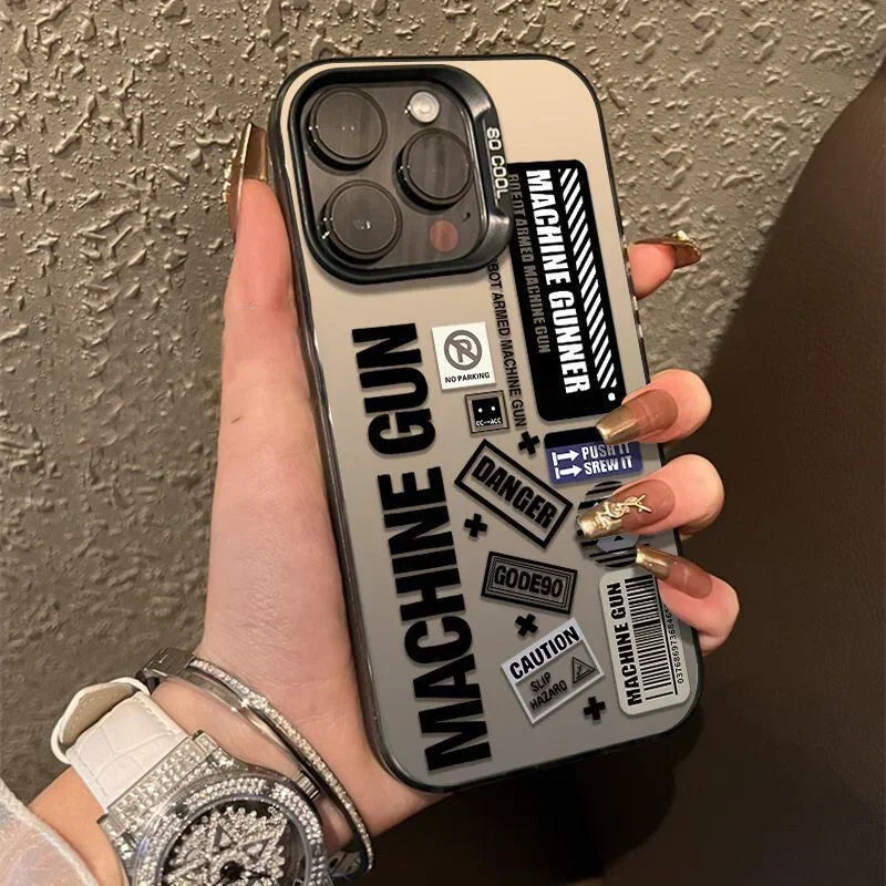 Fashion Trendy Label Phone Case for iPhone 16 12 13 mini 11 14 15 Pro Max Xs XR 7 8 Plus Dual Layer Hard IMD Plastic Laser Cover