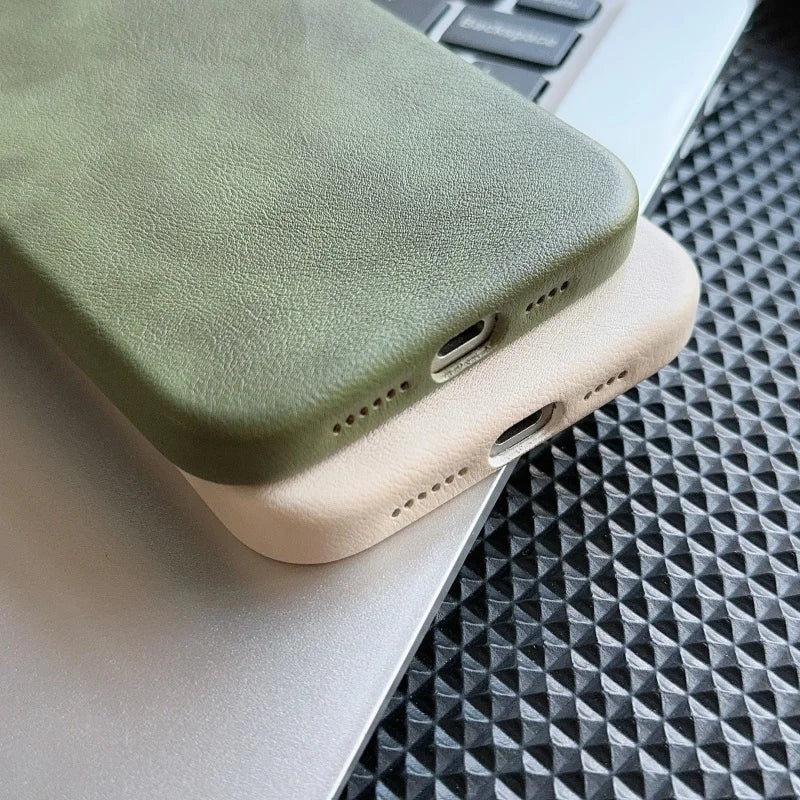 Luxury Business Vintage Leather Magnetic Phone Case for IPhone 16 Plus 15 14 13 12 Pro Max Metal Camera Frame Shockproof Cover