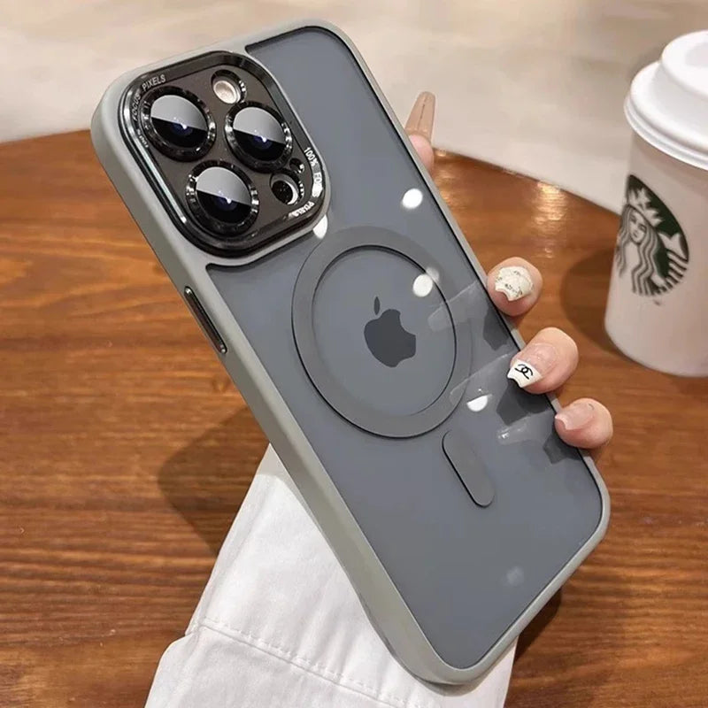 Luxury Magnetic Metal Lens Bumper Protection Case For iPhone 16 15 14 13 12 11 Pro Max Plus Magsafe Acrylic Translucency Cover