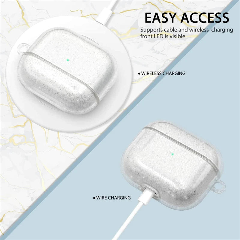 Bling Glitter Soft TPU Earphone Case for Airpods 4 2024 Pro 2 2nd Generation Air Pods 3 1 3rd Gen Cover with Keychain Accessory