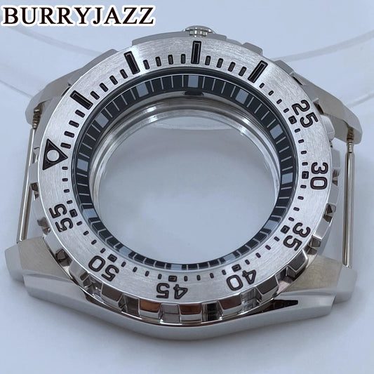 BURRYJAZZ 44mm NH34 NH35 NH36 NH38 NH39 NH70 Watch Case Silver Black Stainless Steel Watch Case