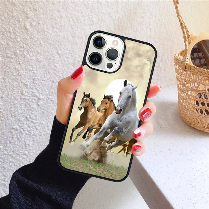 Running animal horse Phone Case for iPhone X XS XR 16 PRO MAX 15 14 PLUS 11 12 13 mini Back Cover Fundas Shell