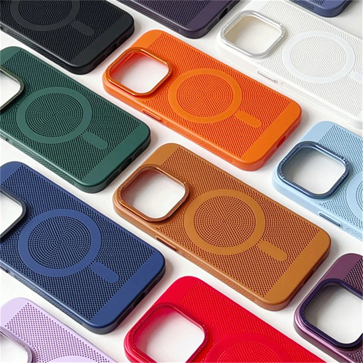 Ultra-thin Cooling Mesh Magnetic Matte Hard Steel Magnetic Shockproof Case for iPhone 15 13 12 14 11 Pro Max