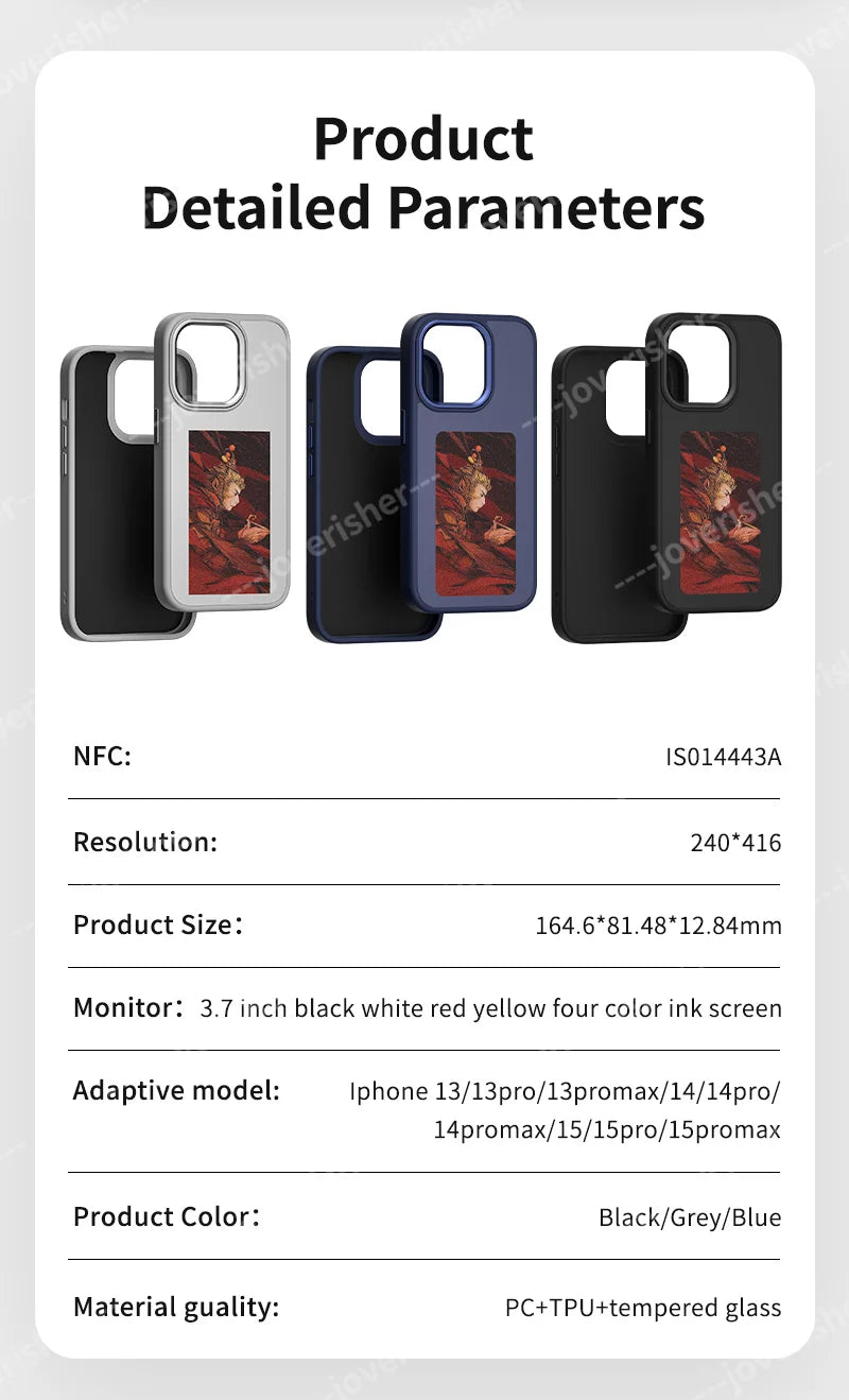 NFC DIY Picture Ink Phone Case for iPhone 16 15 14 13 Pro Max DIY Case Screen Phone Cover Cartoon Protection Funda Battery Free
