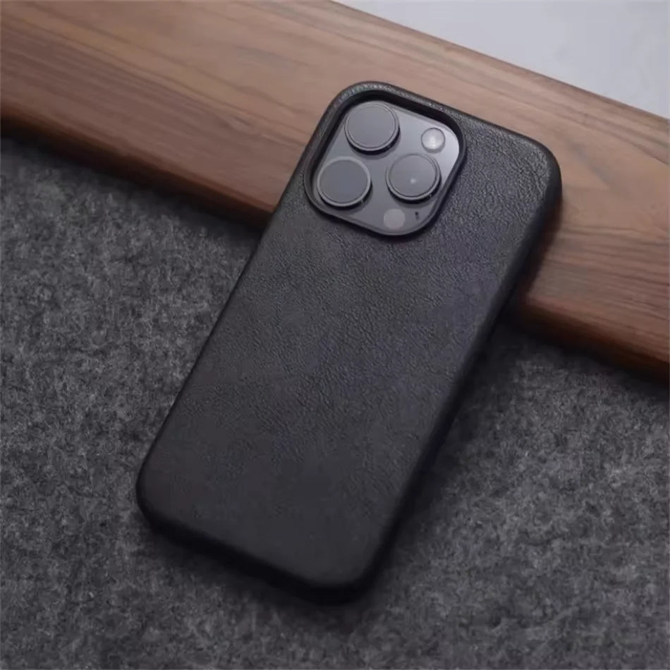 Luxury Business Vintage Leather Magnetic Phone Case for IPhone 16 Plus 15 14 13 12 Pro Max Metal Camera Frame Shockproof Cover