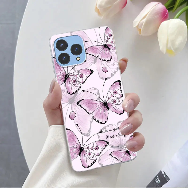 For Cubot P80 Case 2023 Luxury Phone Case For Cubot P80 6.58" Marble Butterfly Flower Clear Soft Silicone TPU Protective Cover