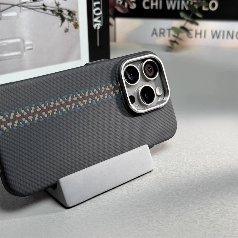 Abstract Carbon Fibre MagSafe Case for iPhone 16 15 Pro Max 14 Cover Wireless Charging Alloy Lens Camera Bumper Hard Armor Shell