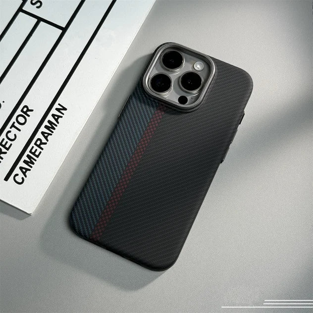 Abstract Carbon Fibre MagSafe Case for iPhone 16 15 Pro Max 14 Cover Wireless Charging Alloy Lens Camera Bumper Hard Armor Shell