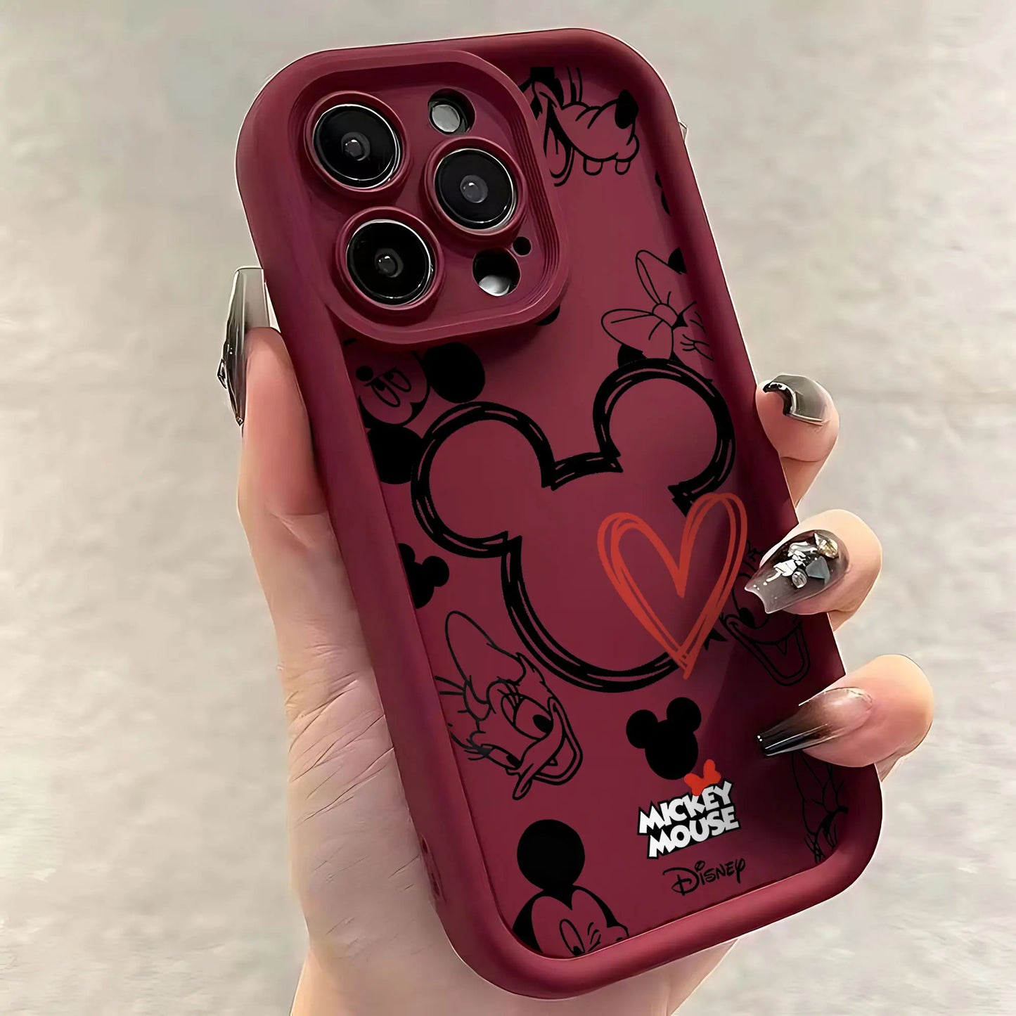 Mickeys Minnies Yk2 Red Cute Phone Case for IPhone 16 15 14 13 12 11 Pro Max Mini XR XS X 7 8 Plus Soft TPU Back Cover