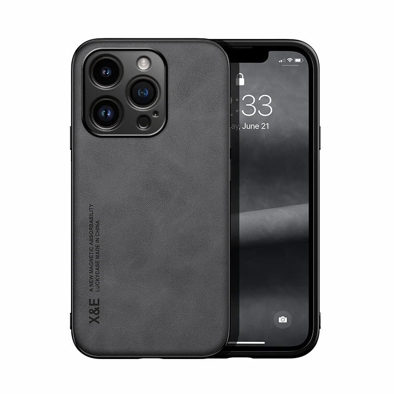 Luxury Leather Case For iPhone 15 14 13 Pro Max Cover With Metal Plate Support Car Hold For iPhone 15 14 13 Pro 11 12 case