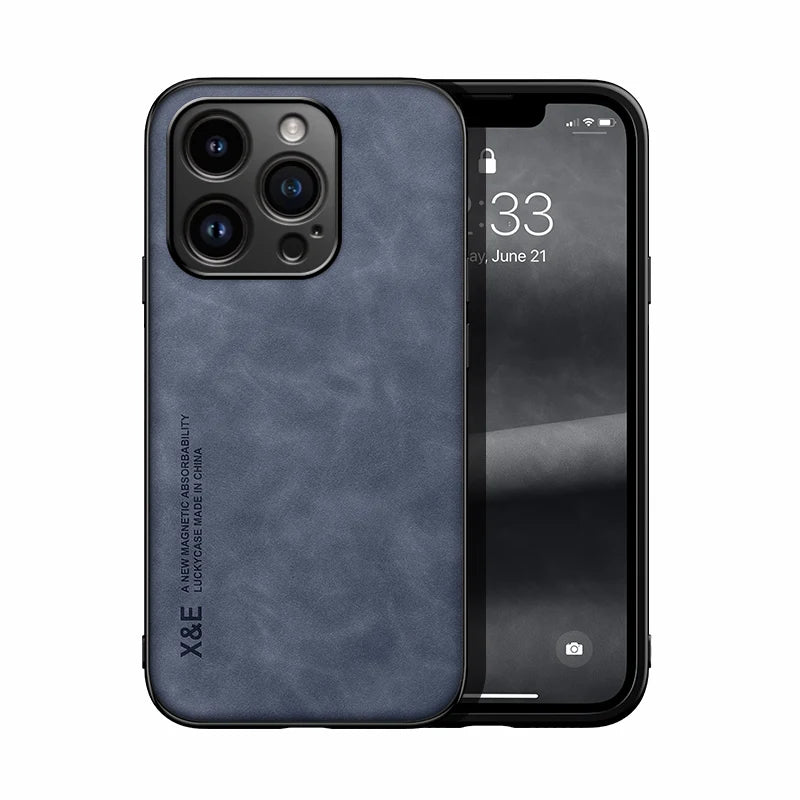 Luxury Leather Case For iPhone 15 14 13 Pro Max Cover With Metal Plate Support Car Hold For iPhone 15 14 13 Pro 11 12 case